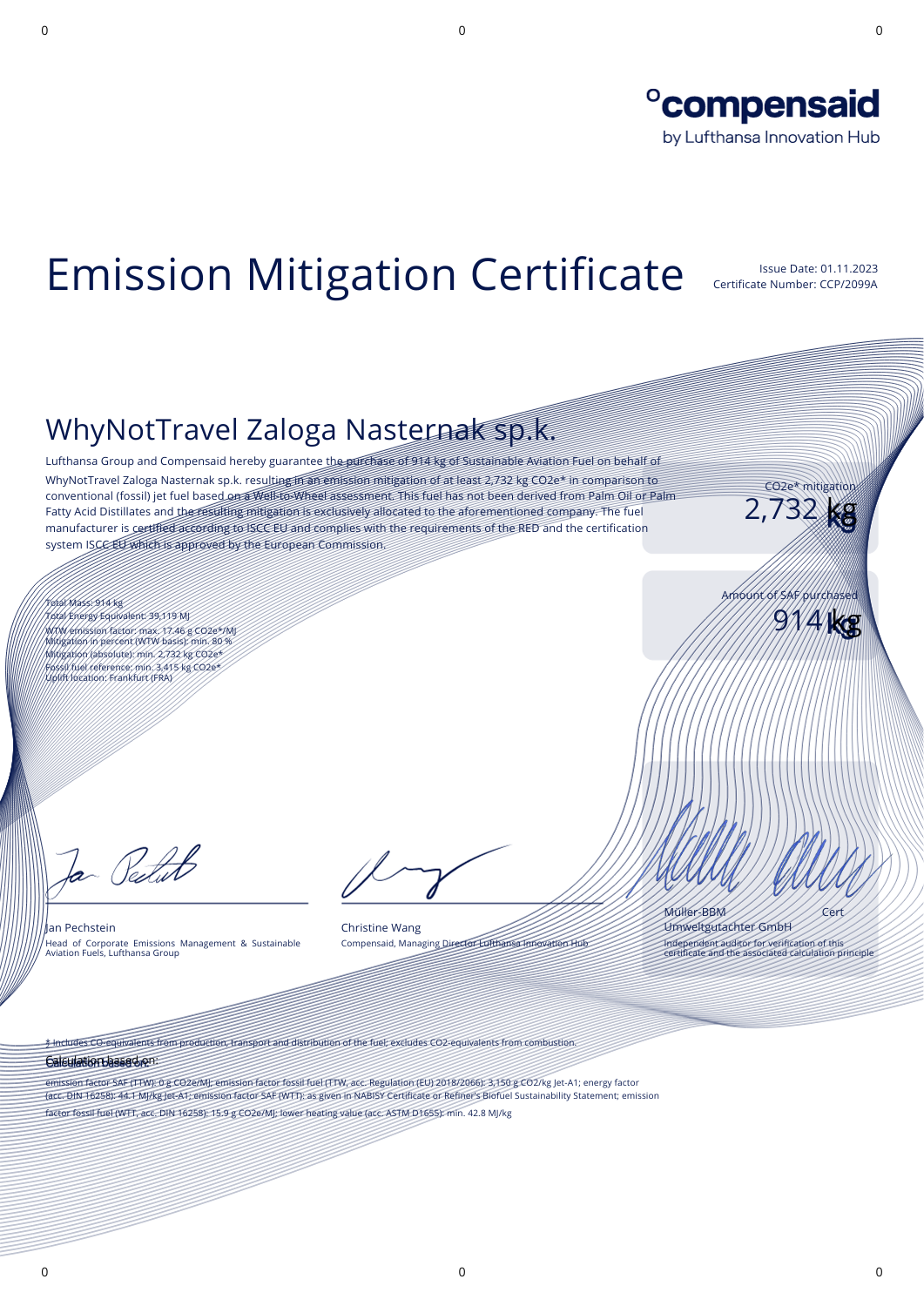Certyfikat Redukcji Emisji CO2 od Lufthansa Group